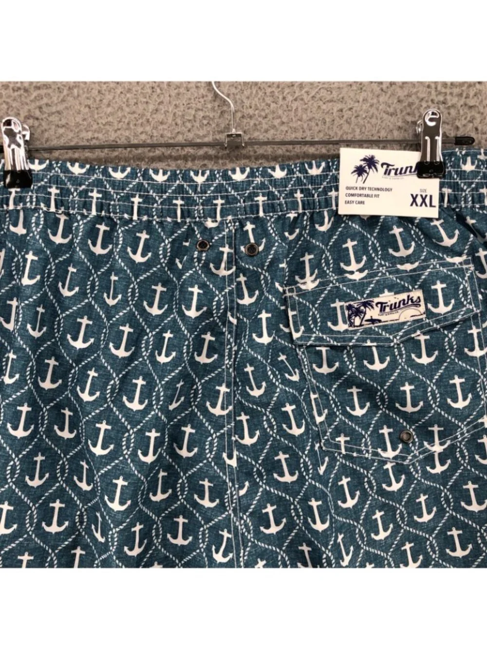 Trunks Swimsuit Mens 2XL Swami Shorts Midnight White Diamond Anchor Pockets NWT